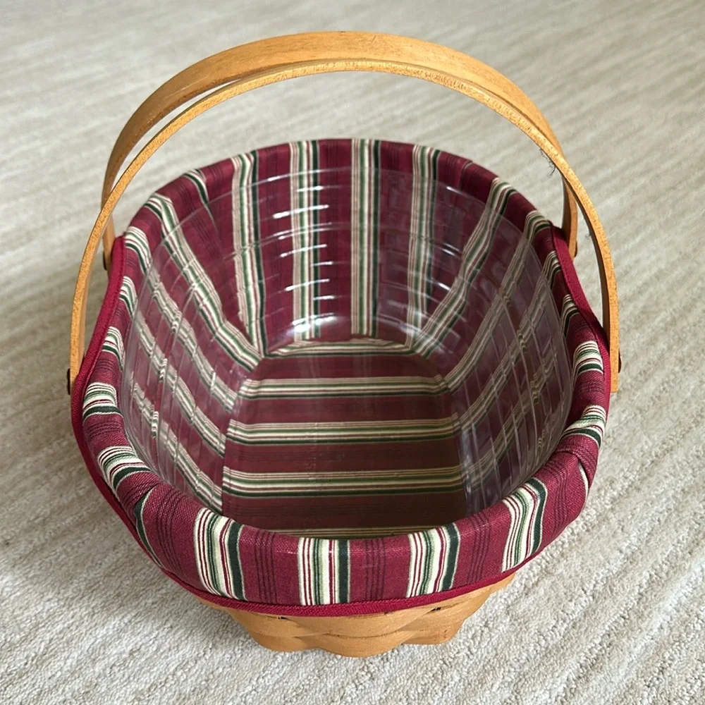 Longaberger Hand Woven Wooden Get-Together Basket, Liner Protector 2004 12 x 9.5